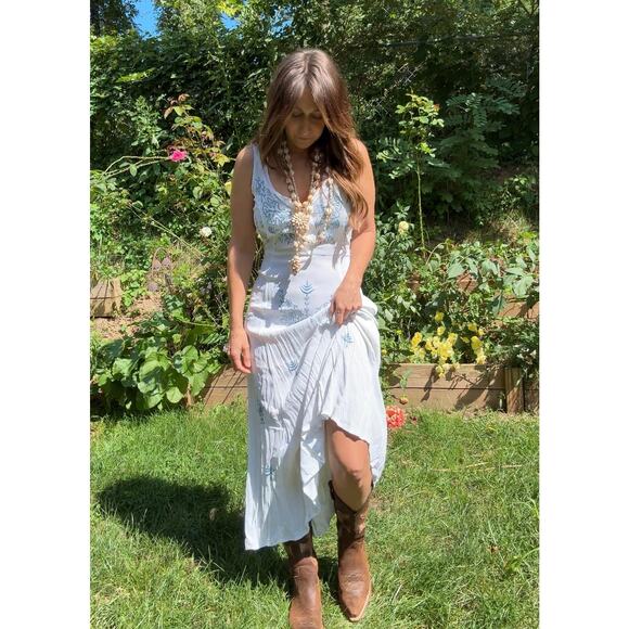 Y2K Coastal Cowboy White Embroidered Maxi Dress - Picture 6 of 9
